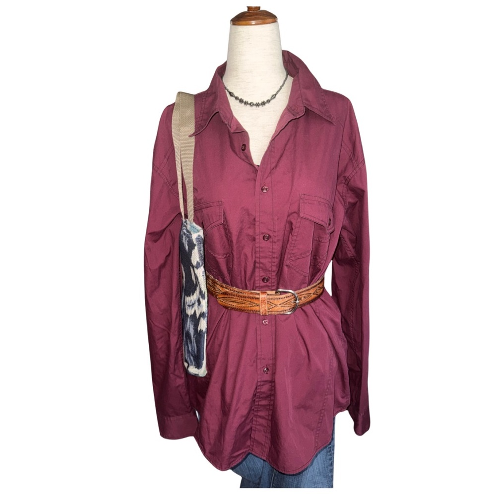 Burgundy Southwestern Button‎ Down Shirt XL Western Cotton Blend Desert Boho